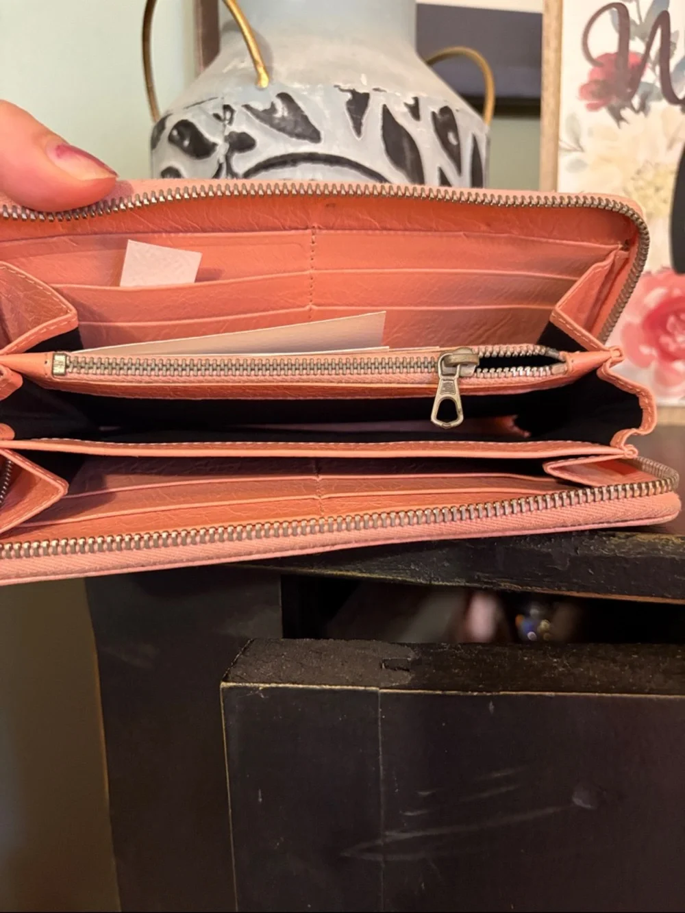 🩷 Balenciaga Coral Pink Leather Zip-Around Wallet